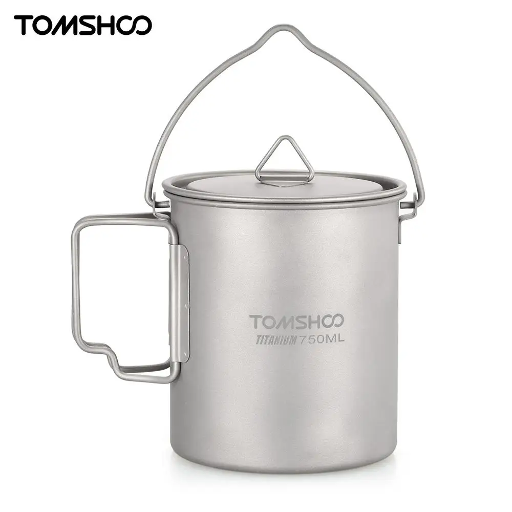 TOMSHOO 750 мл сверхлегкий титановый горшок Складная ручка титановая чашка для воды, Кружка для отдыха на природе для приготовления пищи для пикника с крышкой
