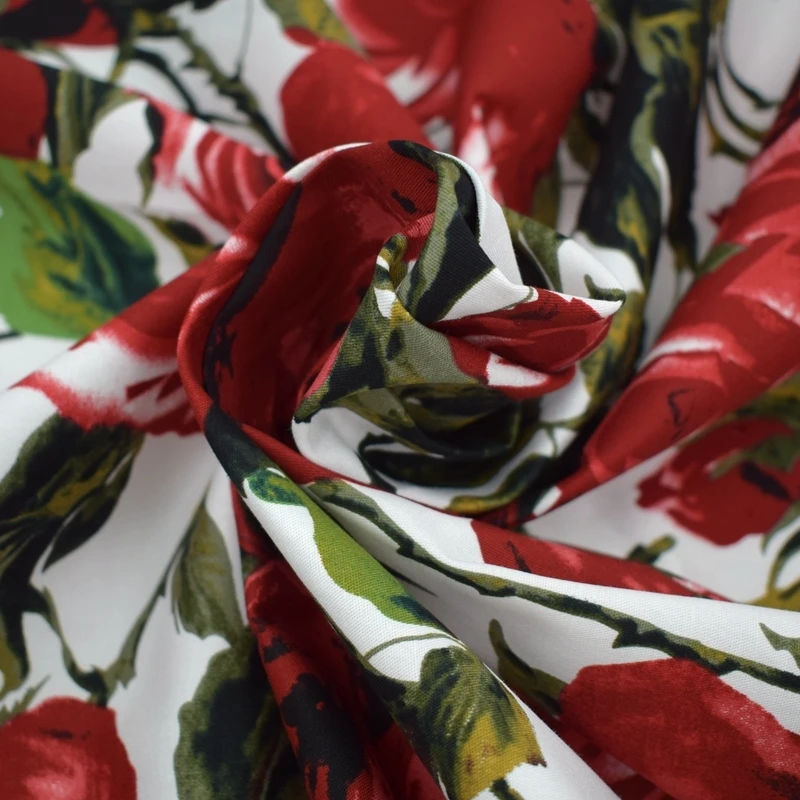Эластичная хлопчатобумажная ткань с принтом розы ширина 150 см|cotton fabric for dress|stretch