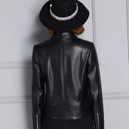 Tao Ting Li Na New Lapels Loose Slim Locomotive Sheep Leather Jacket 18KC3