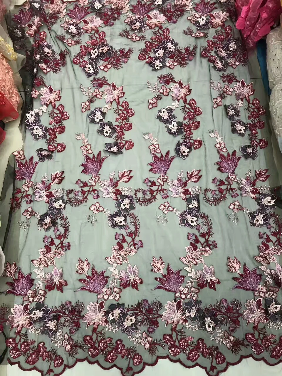 Кружевное Африканское кружево с бисером ткань высокого качества африканская 3D