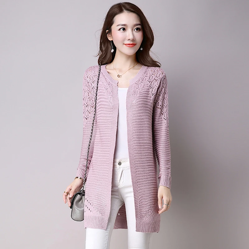 2019 Spring New Women's Knit Cardigan Fashion Medium Long Sweater Autumn Elegant Knitwear Coats Large Size Female Vs315 |