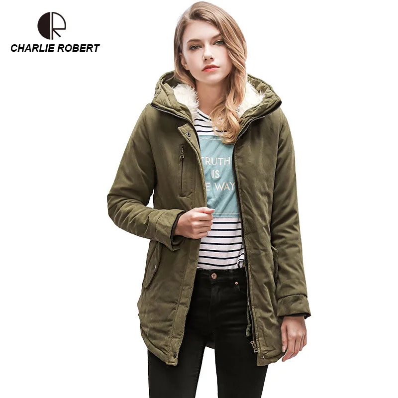 

2018 Winter Jacket WomenHooded Slim Thick Long Cotton Padded Warm Coat Fashion Army Green High Quality Ladies Parka