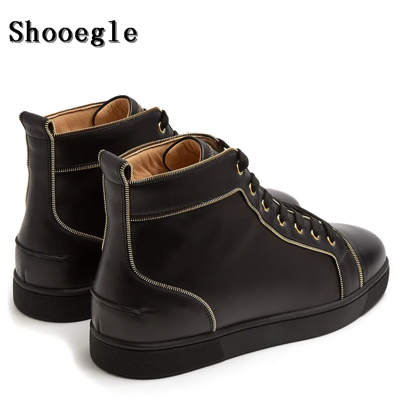 SHOOEGLE/Модная черная кожаная мужская обувь Высокие кроссовки на плоской подошве со