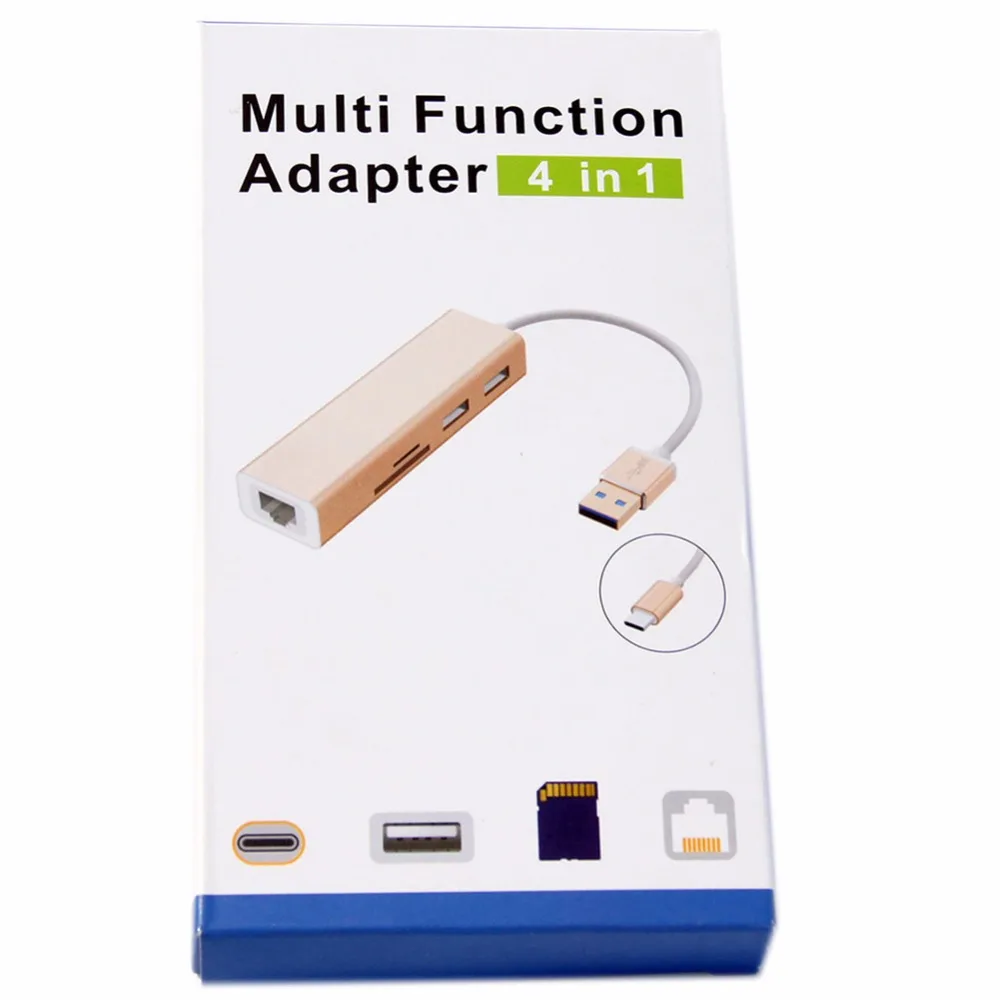 Алюминий Тип usb C концентратор с 2 портами (стандарт 3 0 Порты SD/TF Card Reader и RJ45 10/100/1000