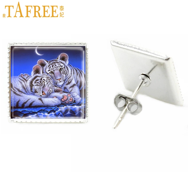 TAFREE милые Квадратные серьги-гвоздики в виде животных женские тигровые