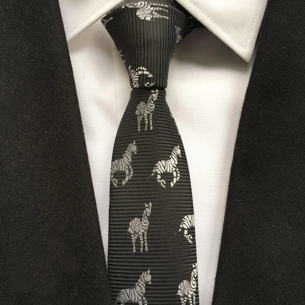 

5cm Stylish Animal Tie Gentlemen Unique Party Casual Necktie Black with Zebra Pattern Gravata