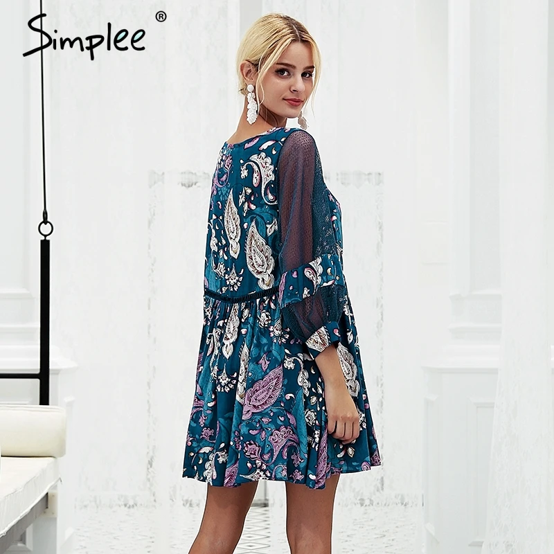 Simplee народный цветочный принт осеннее короткое платье v образный вырез кисточка