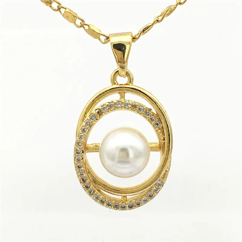 Lady's 5 colors new design white/black/purple/grey/pink 14mm natural freshwater pearls 18kgp inlay zircon pendant with chain 05 |
