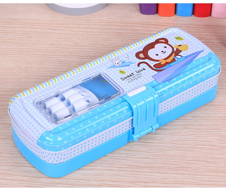 blue Кавайный чехол для карандаша 3 слоя Estuche Escolar замок Пряжка многофункциональный пенал Estojo Escola школьные принадлежности Estuche Escolar - Цвет: blue