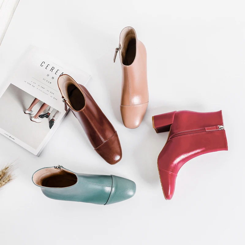 

NEW ankle boots for women fashion square toe thick heel women boots high heel genuine leather lady boots size31-40