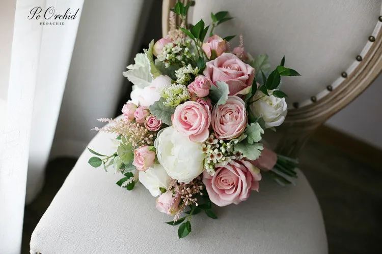 PEORCHID винтажный Свадебный искусственный букет невесты Ramo Novia Boda украшения для
