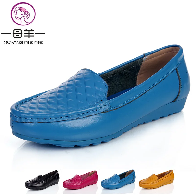 Женские туфли на плоской подошве повседневные из натуральной кожи с круглым