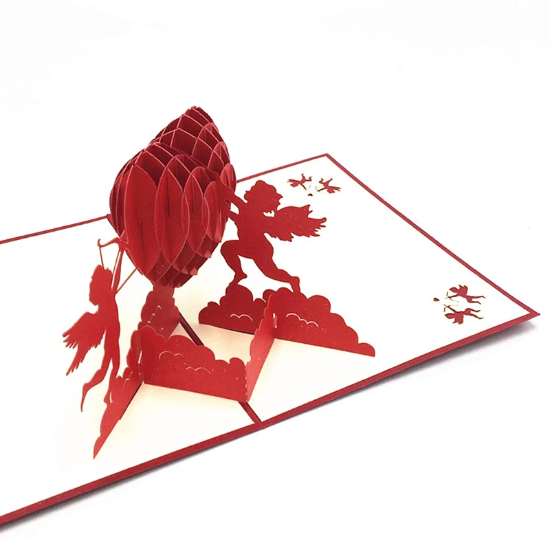 Cupid Love Heart 3D всплывающая открытка Подарочная ручной работы для дня рождения