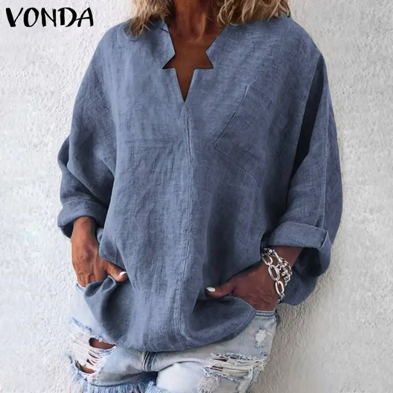 VONDA 6 Цвета Женская винтажная Блузка Повседневная рубашка 2021 осеннее платье с