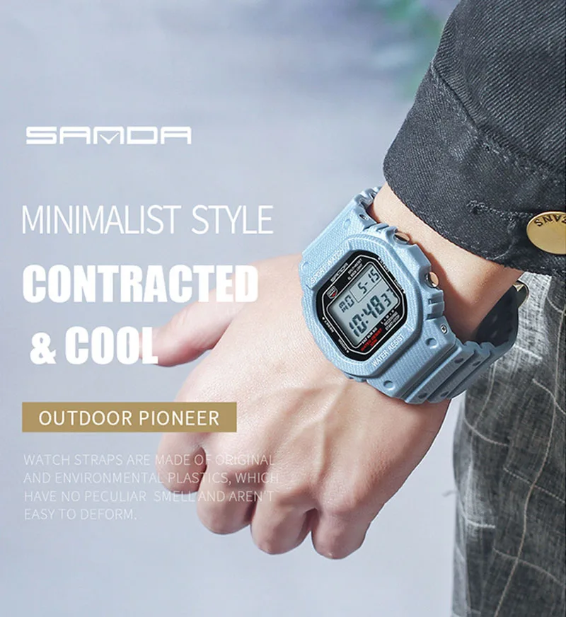 Creative Led Digital Sports Watch for Men Women Silicone Watchband Students Fashion Cool Wristwatch Electronic Waterproof Clock | Наручные