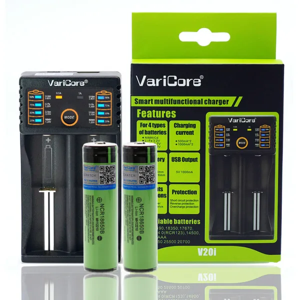 2 шт. VariCore Защищенный 18650 3400mAh аккумулятор NCR18650B Оригинал 3 7 V подходит для фонарей +