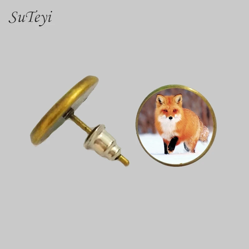 SUTEYI новейший дизайн серьги с лисьим узором стеклянный кабошон животное ручной