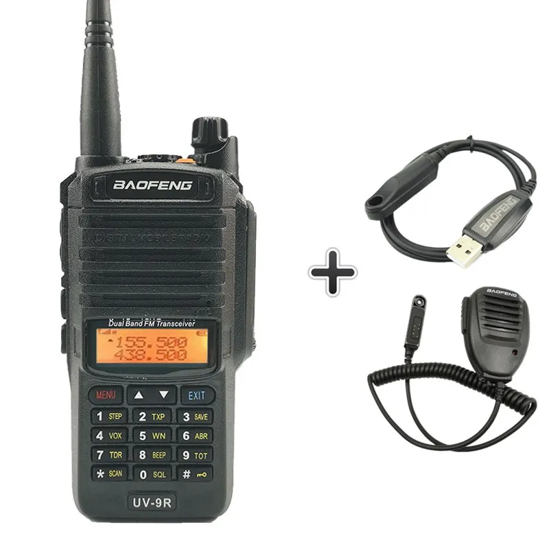 Add 1cable1mic Baofeng UV-9R IP67 водонепроницаемая рация Uhf Vhf Ham HF портативное радио UV 9R полицейское оборудование Walky Talky профессиональное UV9R - Цвет: Add 1cable1mic