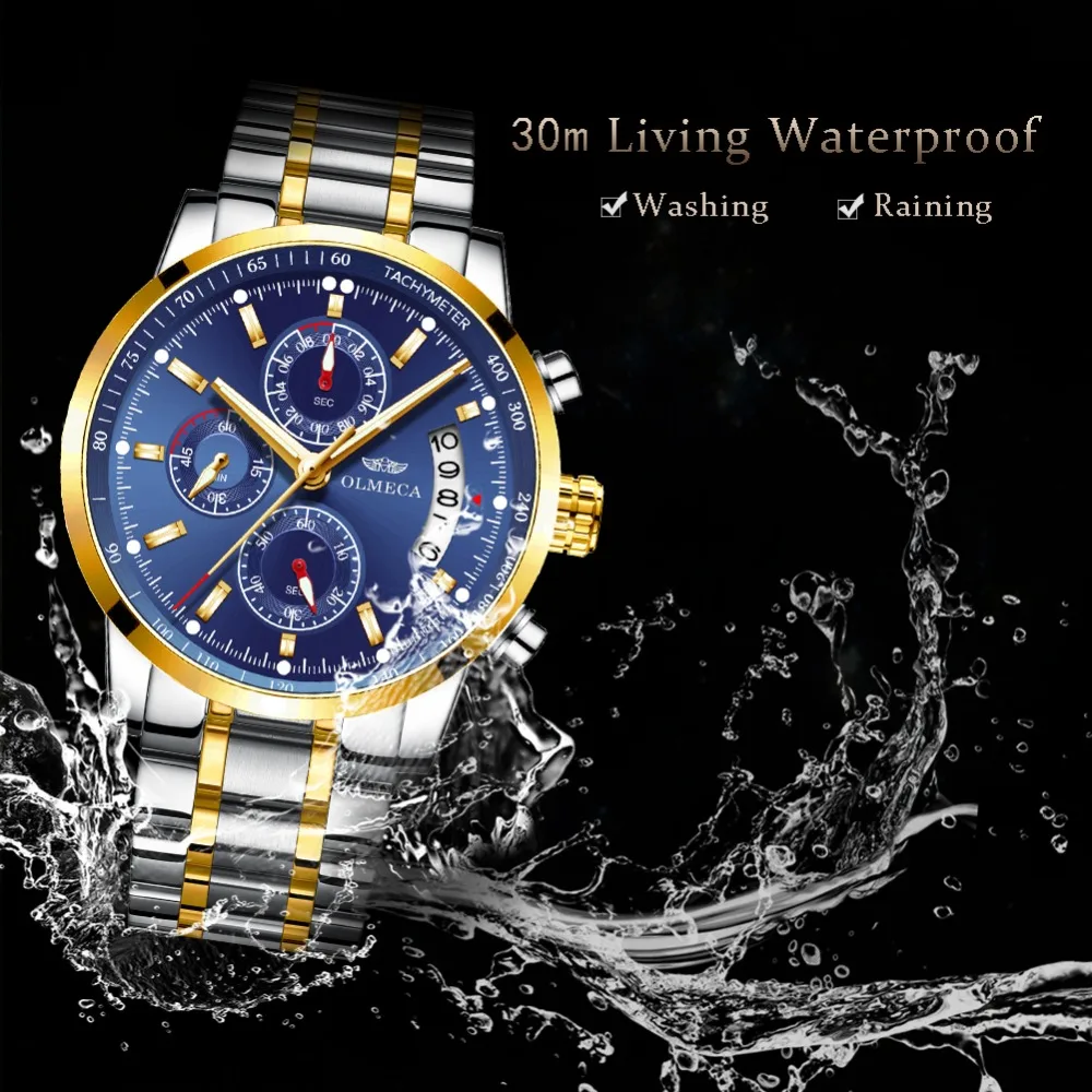 

OLMECA Watches Men Top Brand Fashion Chronograph Male Stainless Steel Waterproof Business Men WristWatch Relogio Masculino 2019