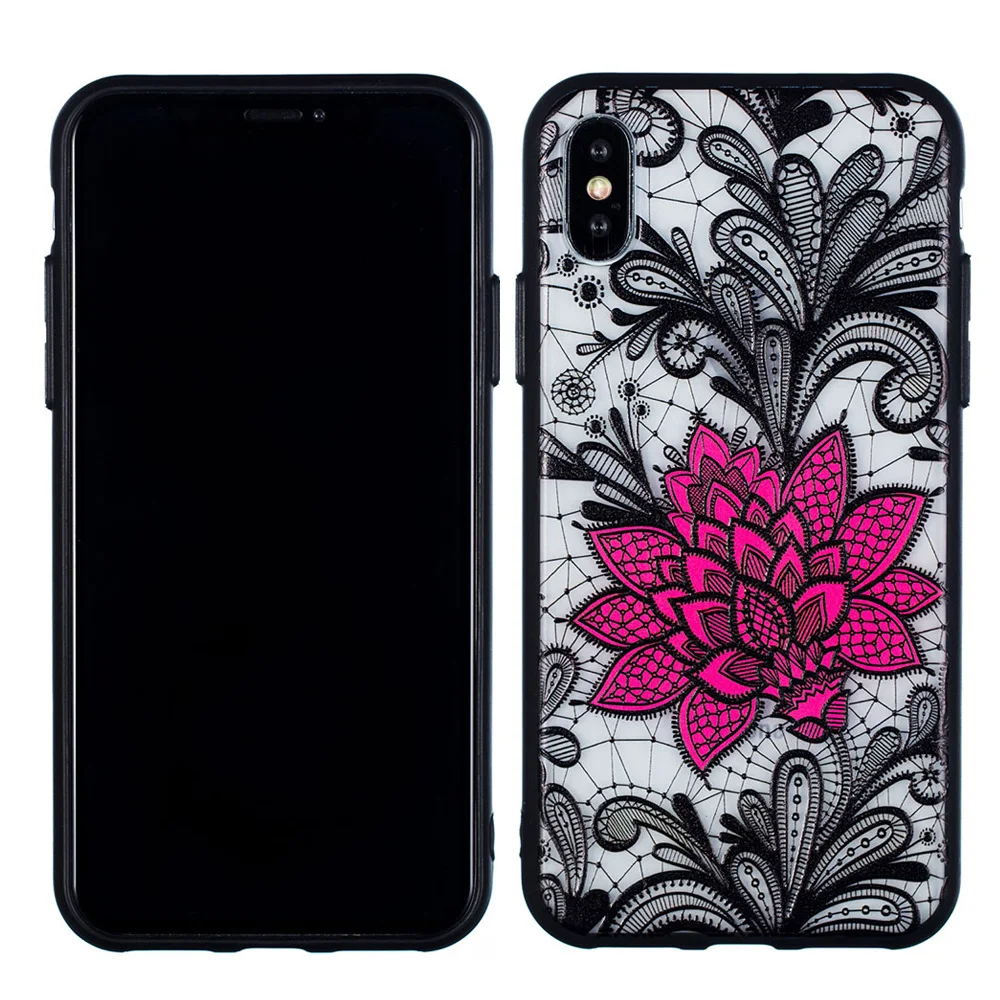 JONSNOW Floral Case for Apple iPhone 7 6 S 6S 8 Plus X Emboss Rose Lace Fashion Phone Protective Back Cover 5 5S SE |