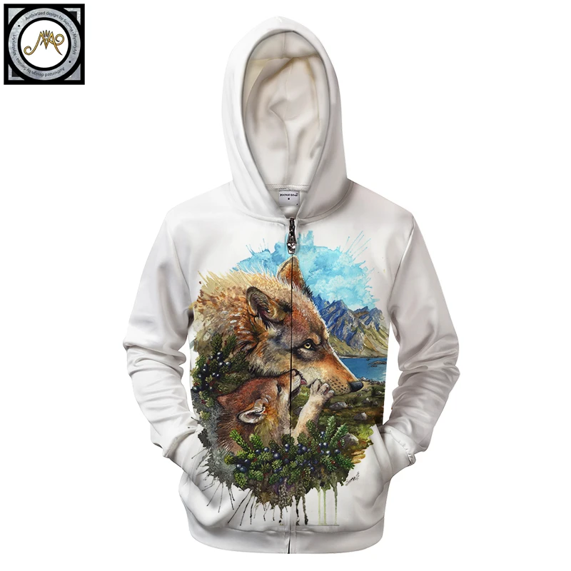 

Художественные толстовки с капюшоном от Sunima Wolf Cub Mother, мужские толстовки на молнии, спортивный костюм с капюшоном и принтом, уличная одежда, ...