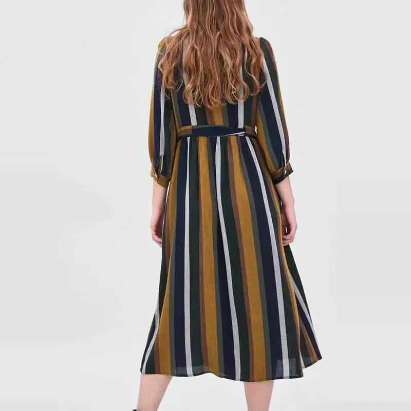 Винтажное летнее платье boho 2018 льняное длинное в полоску с пуговицами женское