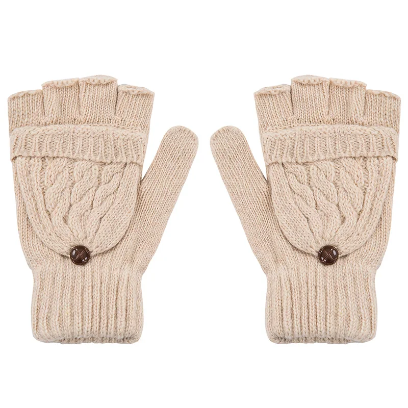 Beige IWINTER Новые зимние перчатки для женщин Mitten Warmer Перчатки без пальцев Девочка из шерсти Открытые перчатки перчатки Зимние женские варежки - Цвет: Beige