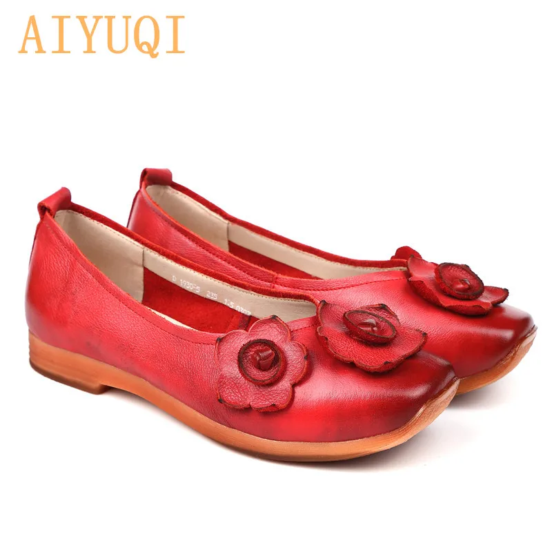 AIYUQI; Новинка года; женская обувь; женские лоферы из натуральной кожи в этническом стиле; женская обувь с цветочным узором; обувь в стиле ретро; женская весенняя обувь