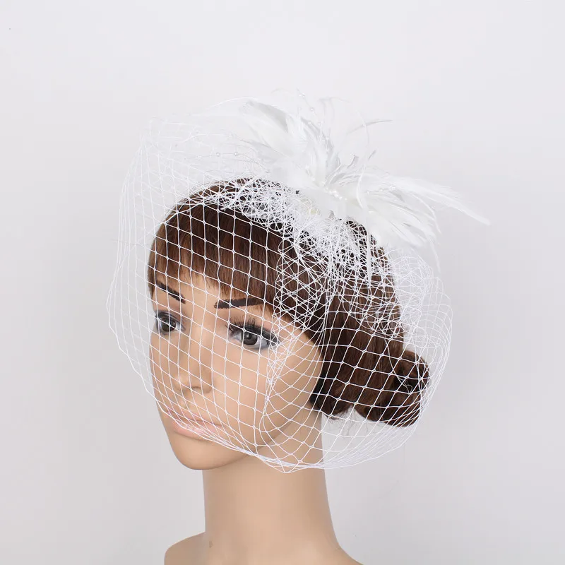 Женские белые фетровые шляпы с перьями и цветами Вуалетка вуалью головной убор