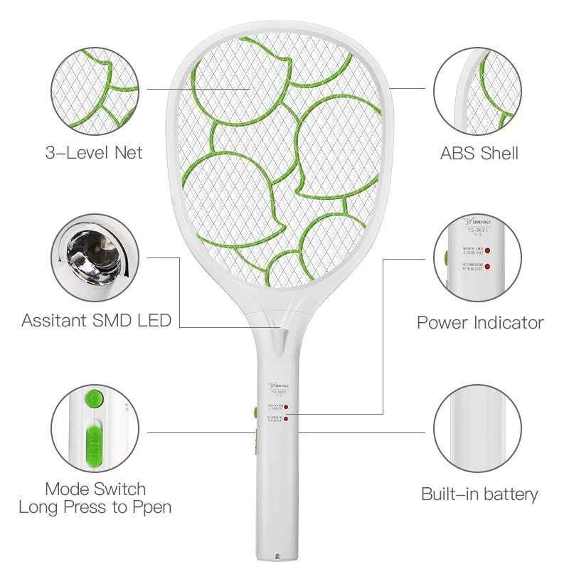 YAGE Electric Mosquito Swatter Killers Pest Control Bug Zapper Reject Racket Trap Home Tool 2200V Shock 400mAh | Дом и сад