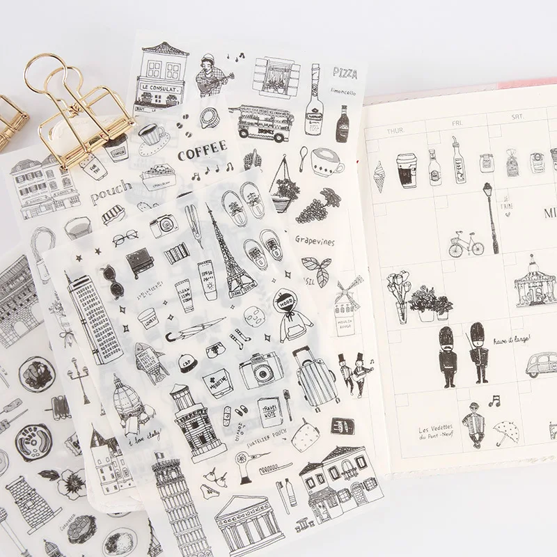 6 листов/уп Винтаж городское здание набор наклеек Скрапбукинг наклейки для