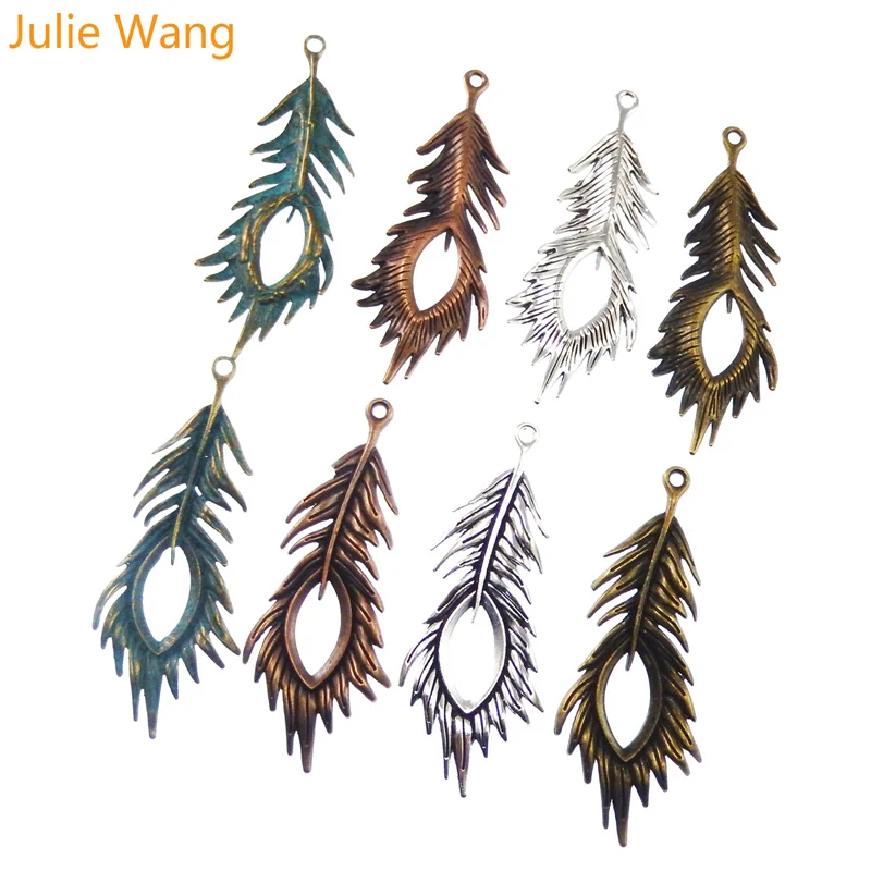 Julie Wang 4 шт./лот цинковый сплав Смешанные Подвески из искусственного пера павлина