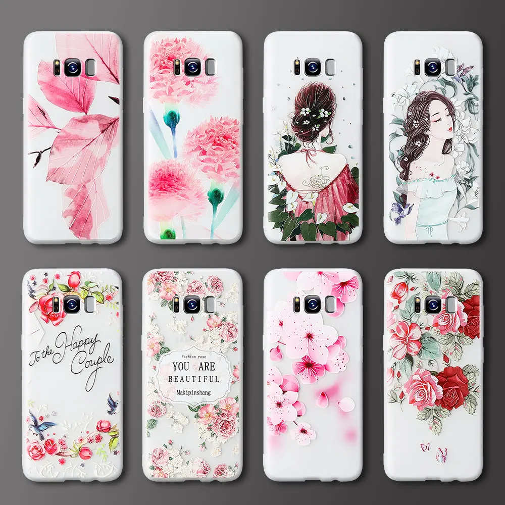 KISSCASE 3D Рельефный цветочный чехол для телефона Samsung S9 силиконовый с цветами Galaxy A5 A7
