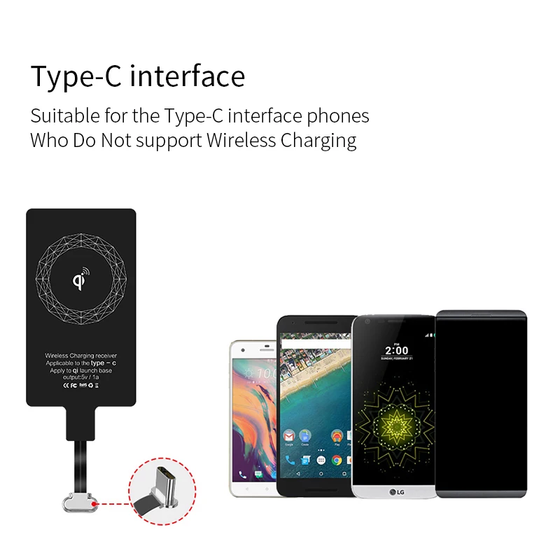 HOCO Беспроводное зарядное устройство приемник для iPhone 5/5S/6/6s Plus/7 QI адаптер USB Type-c