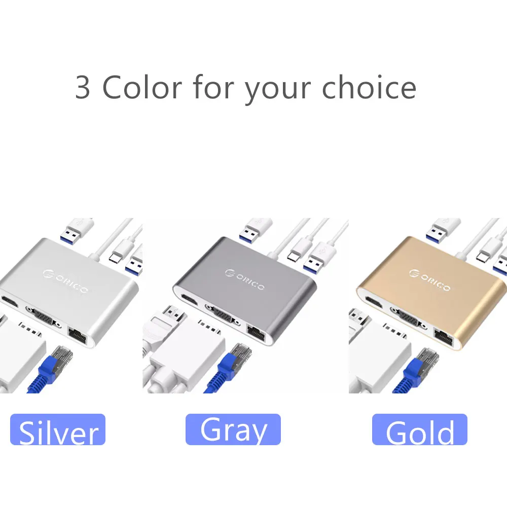 ORICO USB3.1 type C концентратор разветвитель для HDMI RJ45 VGA USB3.0 A адаптер док станция
