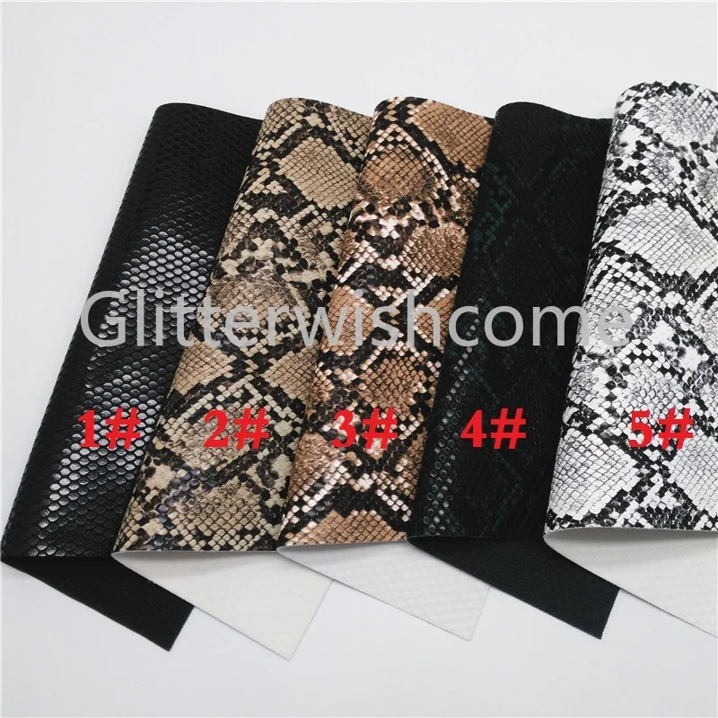 Glitterwishcome 21X29CM A4 Size Vinyl For Bows Snake Python Synthetic Leather Fabirc Faux Leather Sheets for Bows, GM428A