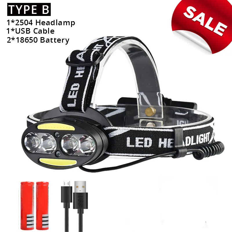 TYPE B Pocketman супер яркий светодиодный налобный фонарь 4 x T6+ 2 x COB+ 2 x Красный светодиодный налобный фонарь 7 режимов освещения с зарядным устройством - Испускаемый цвет: TYPE B