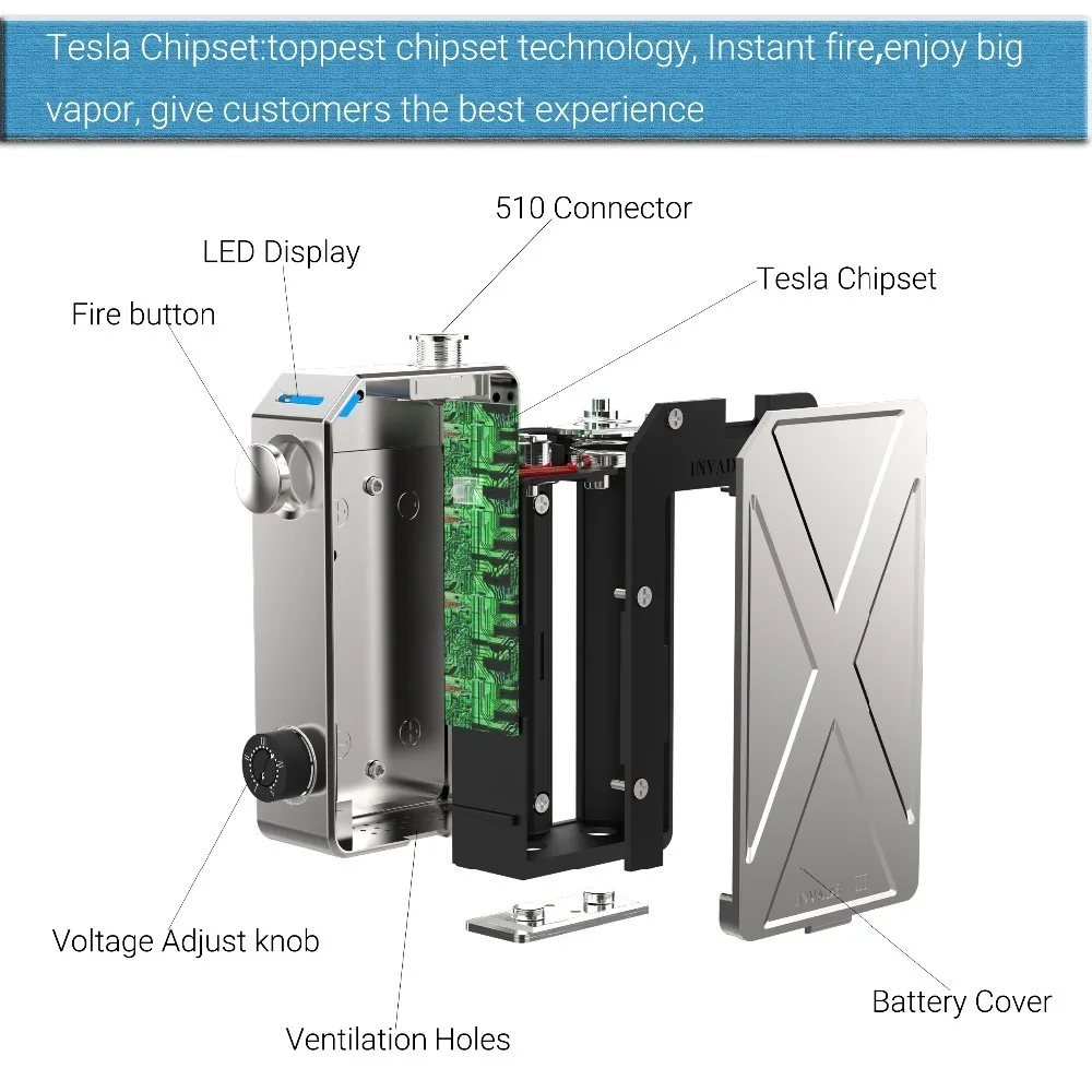 Оригинальный TESLACIGS Аутентичные Тесла Invader III поле Mod испаритель 240 Вт Двойной 18650