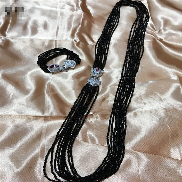 Женская застежка на голову леопарда DIY аксессуар черное ожерелье со стеклянными Кристаллами Браслет Набор приветствуется пользовательские цвета модные ювелирные изделия