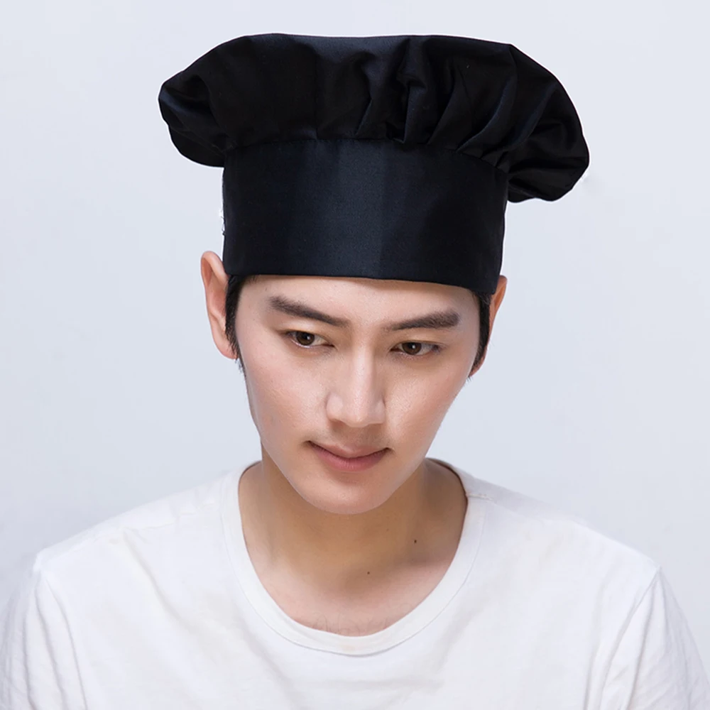 

High Quality Wholesale Black Unisex Fold Cap Solid Sushi Chef Waiter adjustable Hat Restaurant Hotel Bakery Canteen Chef cap new