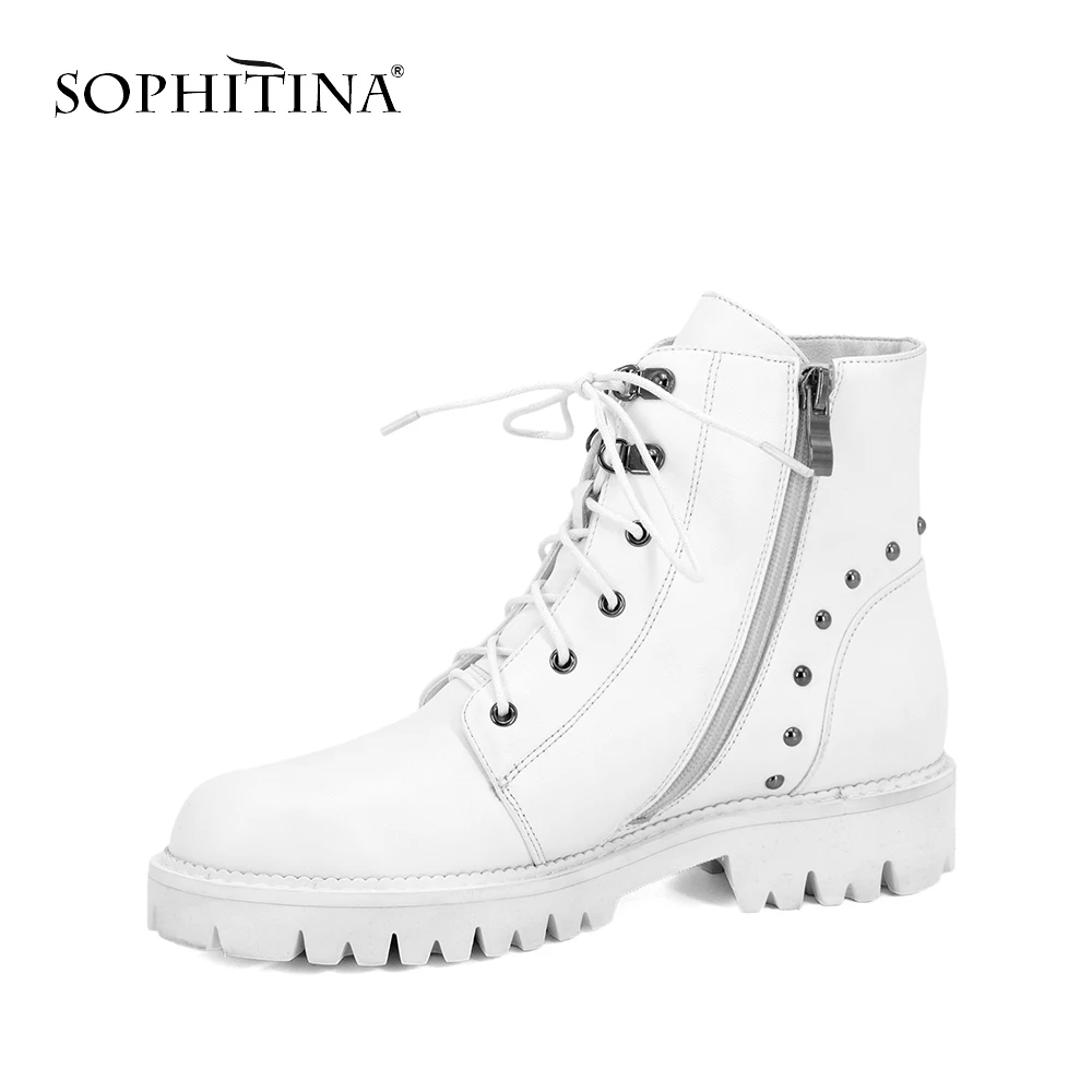 SOPHITINA/; Лидер продаж; осенние ботильоны из высококачественной натуральной кожи в стиле ретро с круглым носком; удобная обувь на низком каблуке с заклепками; M50