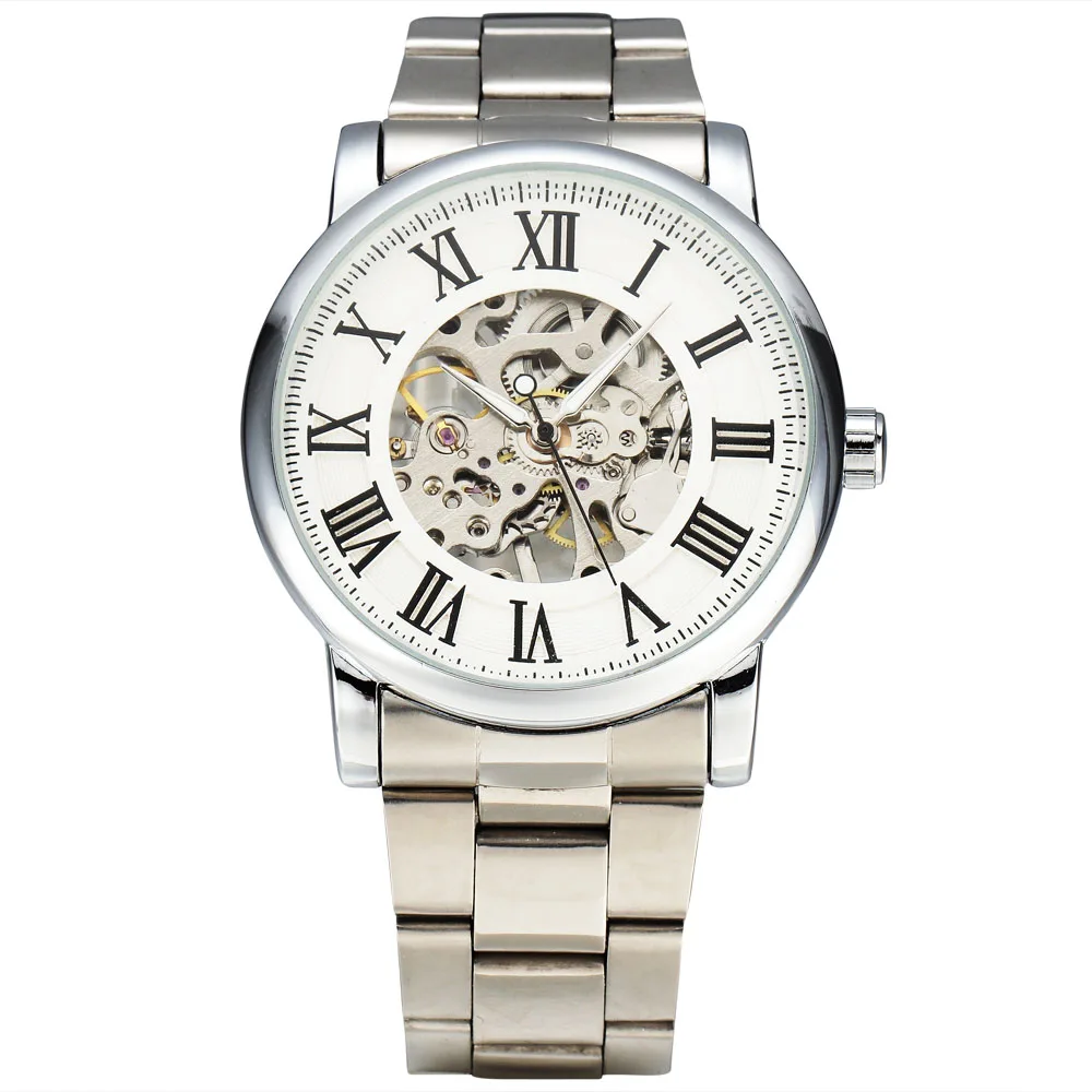 Часы наручные WINNER Мужские механические модные роскошные брендовые с серебристым