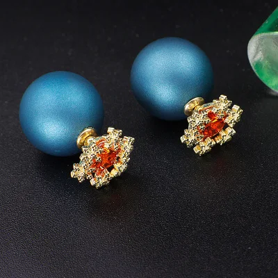 Gold--Red-Sky Blue Новые модные серьги-гвоздики для женщин, красный круглый шар, свинка, геометрические вечерние серьги, подарок на свадьбу,, ювелирные изделия для ушей - Окраска металла: Gold--Red-Sky Blue