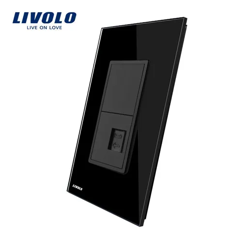 Livolo стандарт США розетка, Хрустальное стекло, телефонная розетка 1 банда, VL-C591T-11/12 - Тип: Black