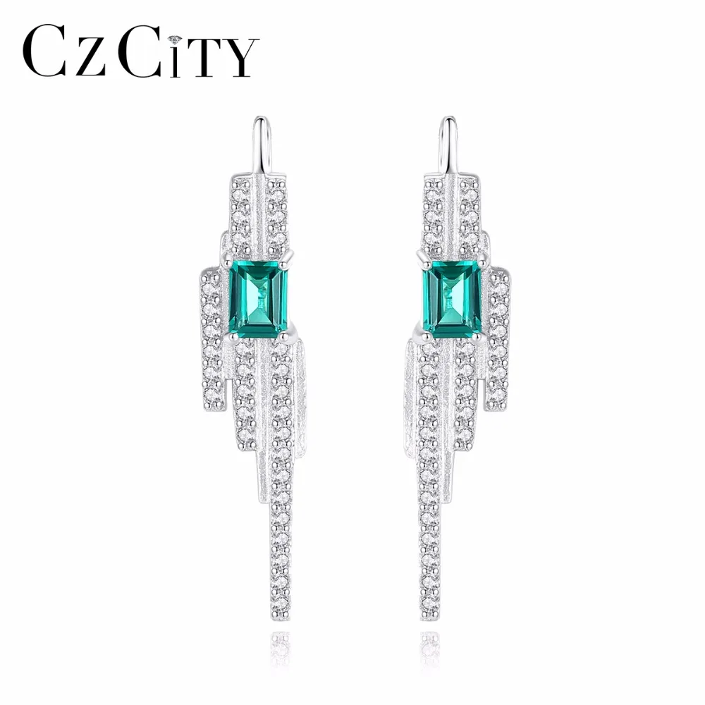 CZCITY 925 Подвески Стерлинговое Серебро в форме квадрата изумрудно сине зеленый