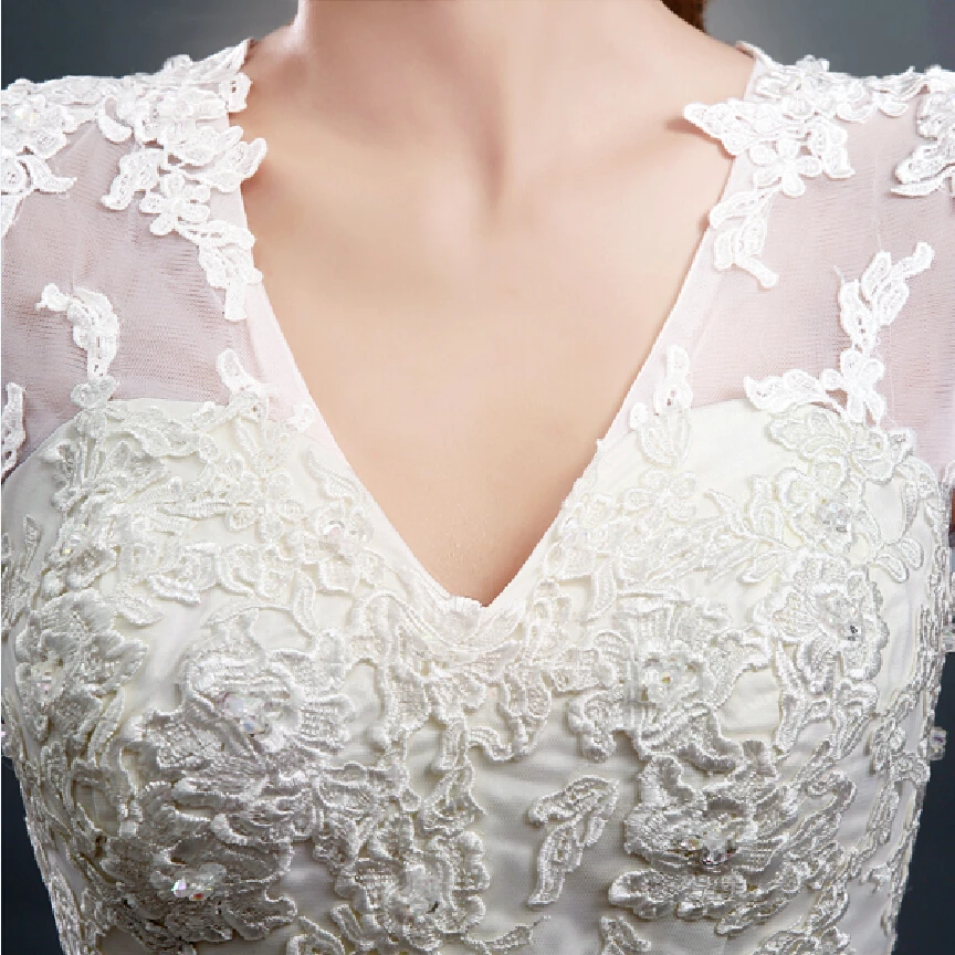 Fansmile Vestido De Noiva с коротким рукавом и v-образным вырезом винтажное кружевное свадебное платье свадебное Тюлевое FSM-640T