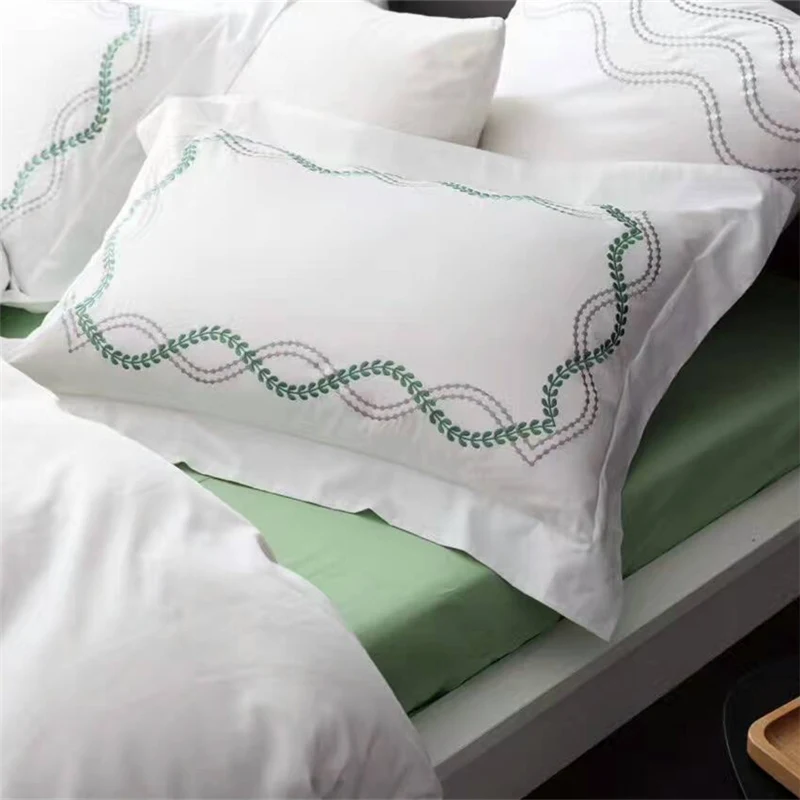 4 шт. 100% хлопок свежий летний роскошный комплект постельного белья с вышивкой