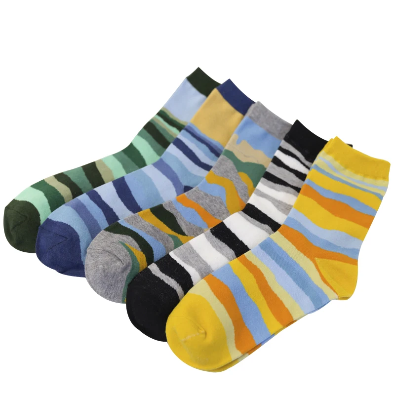 Носки мужские с волнистыми полосками х/б|socks for men|socks 5pairsfashion socks |
