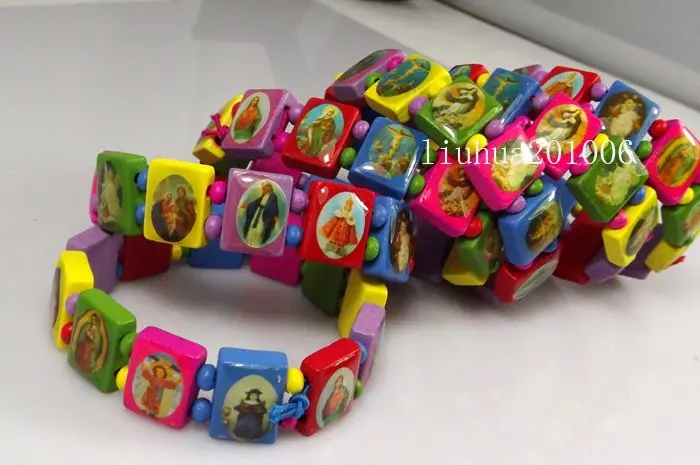 Оптовая продажа 24 шт Иисус эластичные деревянные браслеты ювелирные изделия job Lot