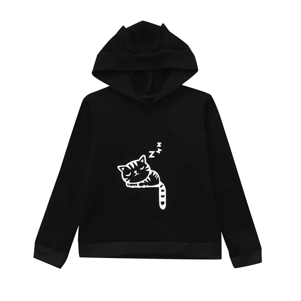 Black LONSANT/Детские толстовки с капюшоном для мальчиков и девочек; свитер с длинными рукавами для маленьких детей; Осенние Теплые Топы; черные толстовки с капюшоном - Цвет: Black